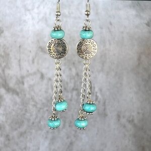 Silver Turquoise Rondelle Dangle Earrings